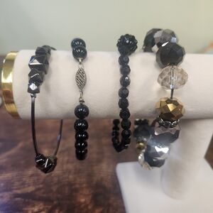 Elegant Black and Gold Beaded Bracelet Set